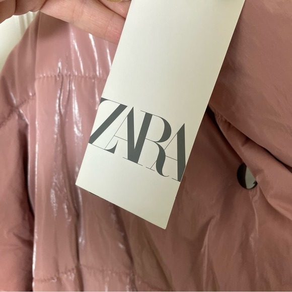 NEW With Tags Zara Dusty Pink Metallic Oversized Hooded Down Puffer Coat Medium - Picture 9 of 13